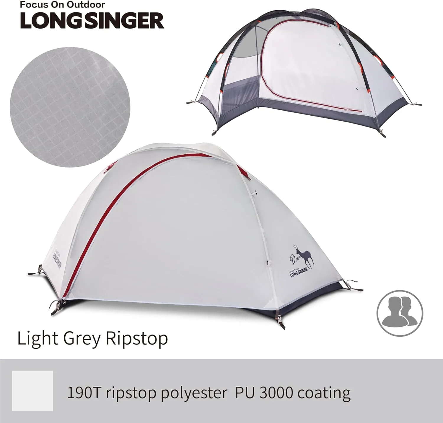 Deer Series Lightweight Backpacking Tent, Waterproof 2 Person 3 Person Tent, Double Layer Easy Set up Ultralight Two Person Tent