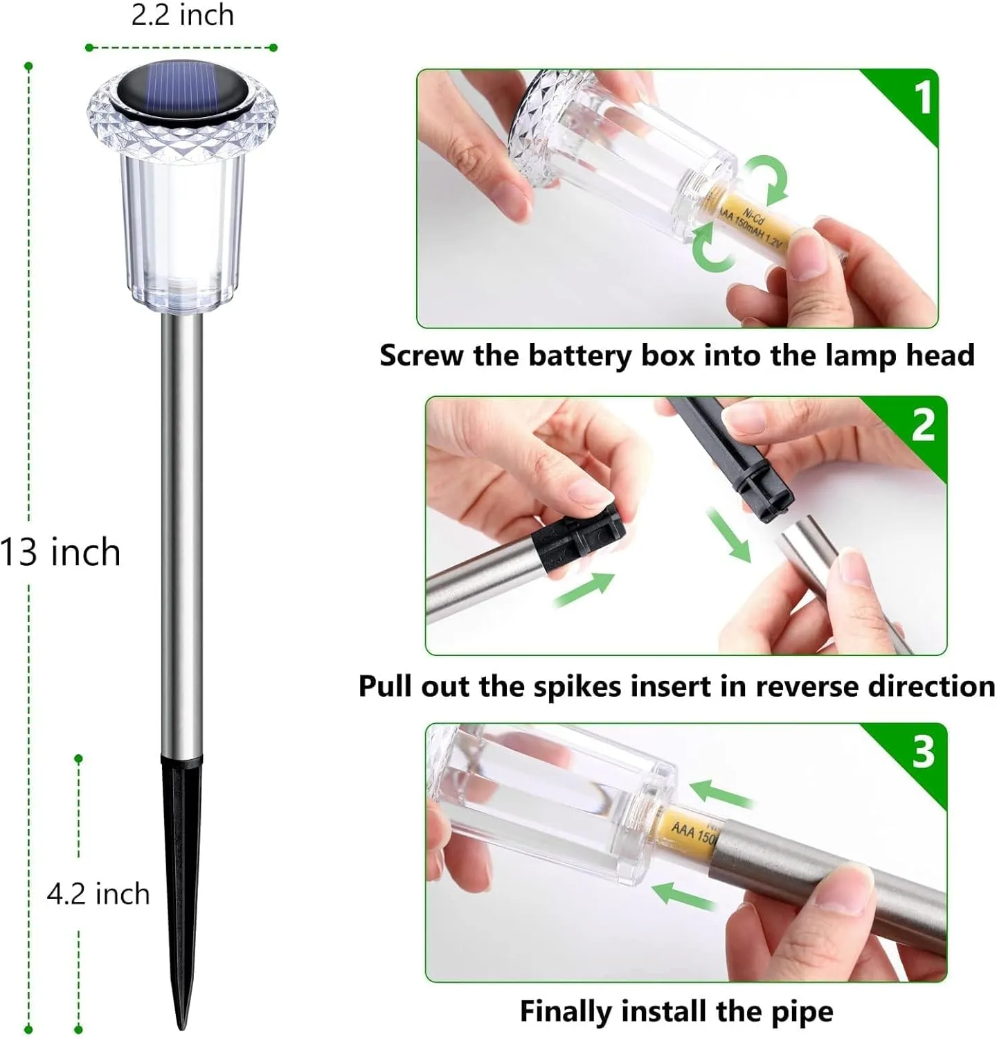 DenicMic Solar Lights Outdoor Pathway Lights 3000K LED Waterproof Acrylic Lamp Head Stainless Steel Stake for Yard Garden Landscape Path Walkway Driveway Patio Lawn (Warm White 10Pack)
