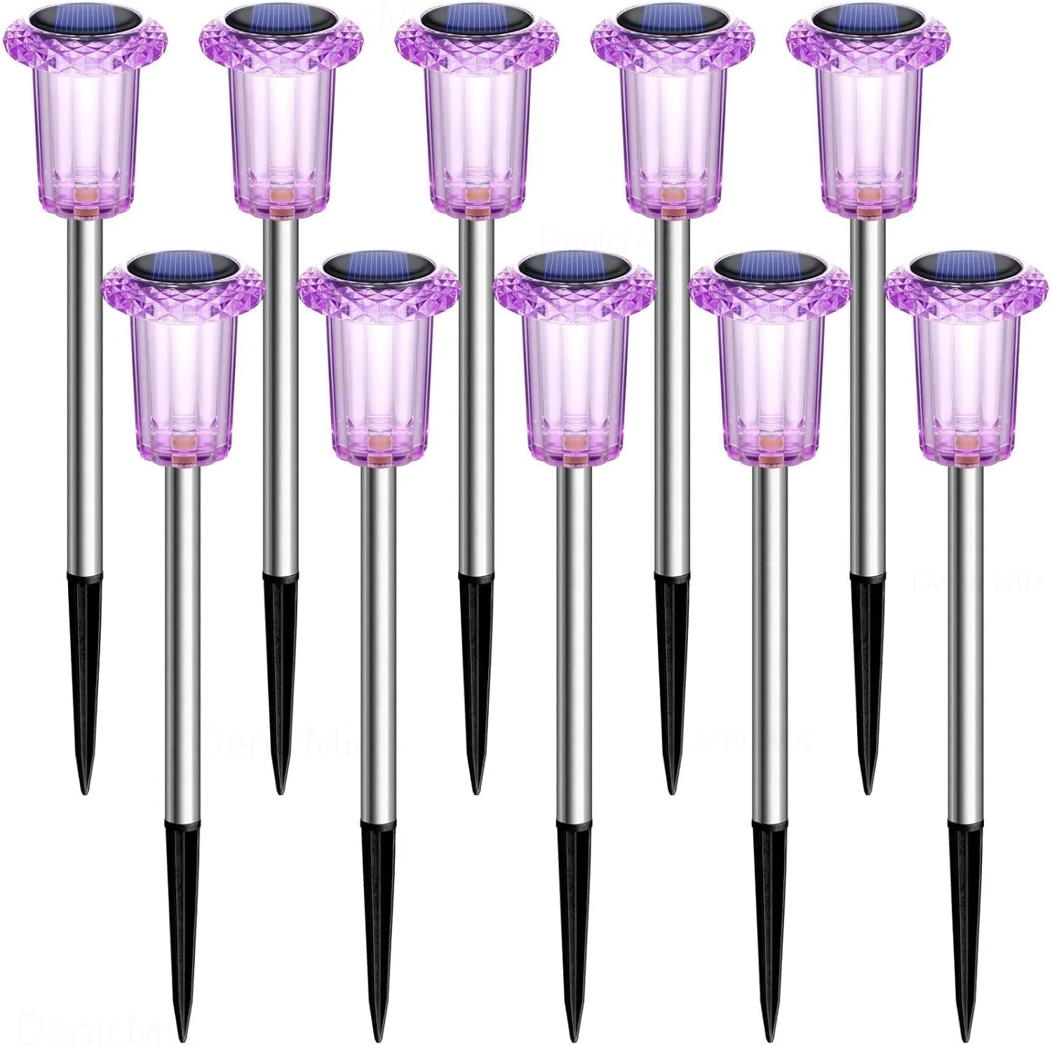DenicMic Solar Lights Outdoor Pathway Lights LED Waterproof Acrylic Lamp Head Stainless Steel Stake for Yard Garden Landscape Path Walkway Driveway Patio Lawn (Purple 10Pack)