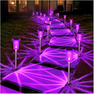DenicMic Solar Lights Outdoor Pathway Lights LED Waterproof Acrylic Lamp Head Stainless Steel Stake for Yard Garden Landscape Path Walkway Driveway Patio Lawn (Purple 10Pack)