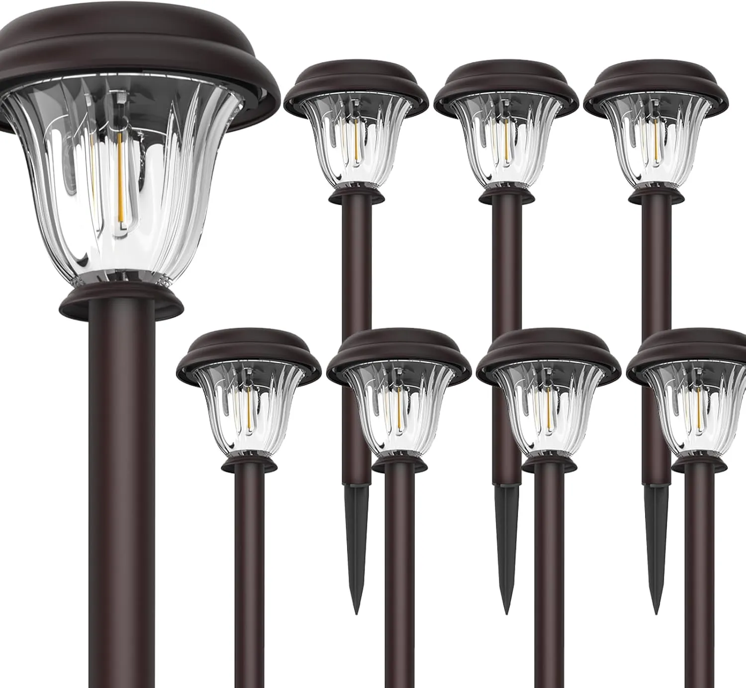 DERAYSION 8 Pack Solar Lights Outdoor, Stainless Steel Glass Solar Pathway Lights, Auto On/Off Long-Lasting IP65 Waterproof Landscape Lighting for Garden, Landscape, Path, Yard, Warkway (Warm White)