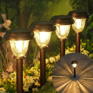 DERAYSION 8 Pack Solar Lights Outdoor, Stainless Steel Glass Solar Pathway Lights, Auto On/Off Long-Lasting IP65 Waterproof Landscape Lighting for Garden, Landscape, Path, Yard, Warkway (Warm White)