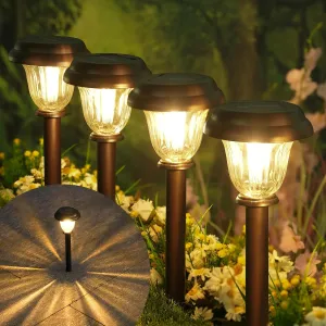 DERAYSION Solar Lights Outdoor 6 Pack, Stainless Steel Glass Solar Pathway Lights, Auto On/Off Long-Lasting IP65 Waterproof Landscape Lighting for Garden, Landscape, Path, Yard, Warkway (Warm White)