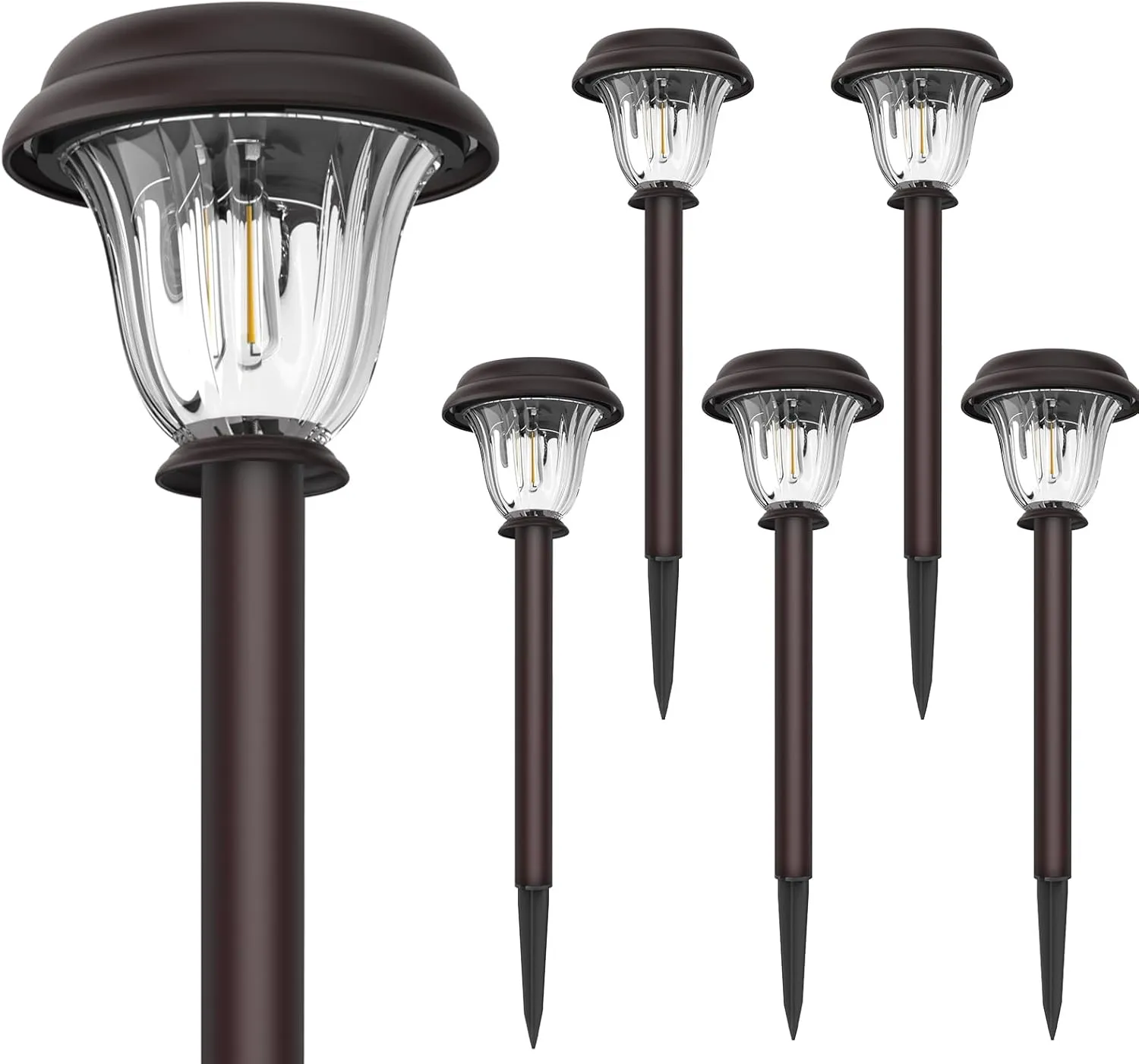 DERAYSION Solar Lights Outdoor 6 Pack, Stainless Steel Glass Solar Pathway Lights, Auto On/Off Long-Lasting IP65 Waterproof Landscape Lighting for Garden, Landscape, Path, Yard, Warkway (Warm White)