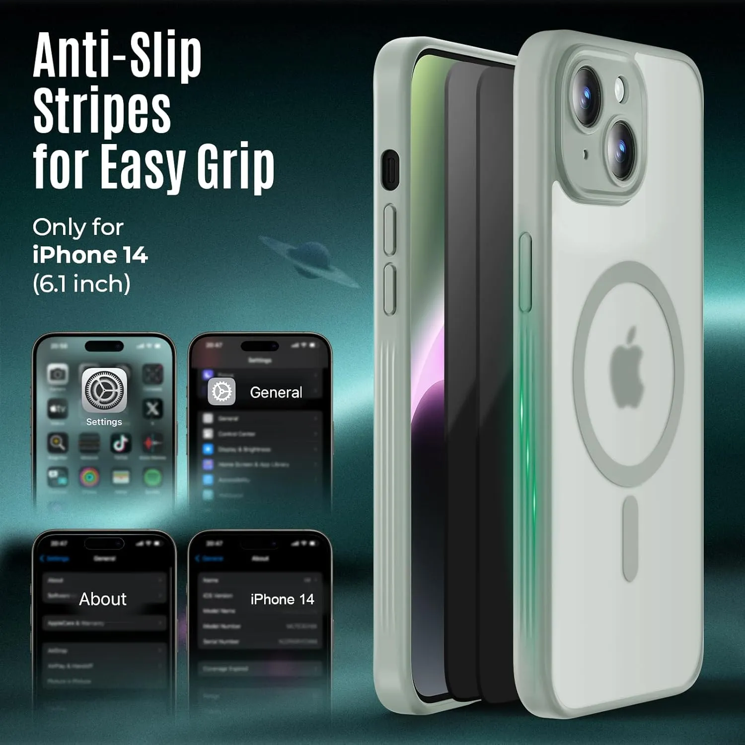 Designed for iPhone 14 Case, Compatible with MagSafe, with Privacy Screen Protectors X2, [Camera Protection] [15FT Military Drop Protection] Shockproof Phone Case, 6.1", Calke Green