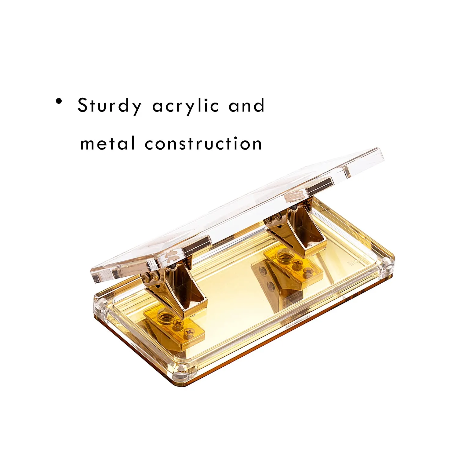 Desktop Paper Punch with Non-Slip Fabric Base Gold Mirror, Acrylic Two Holes Puncher, 10-Sheet Capacity for Use in Scrapbooking, Offices, Schools, and Studios
