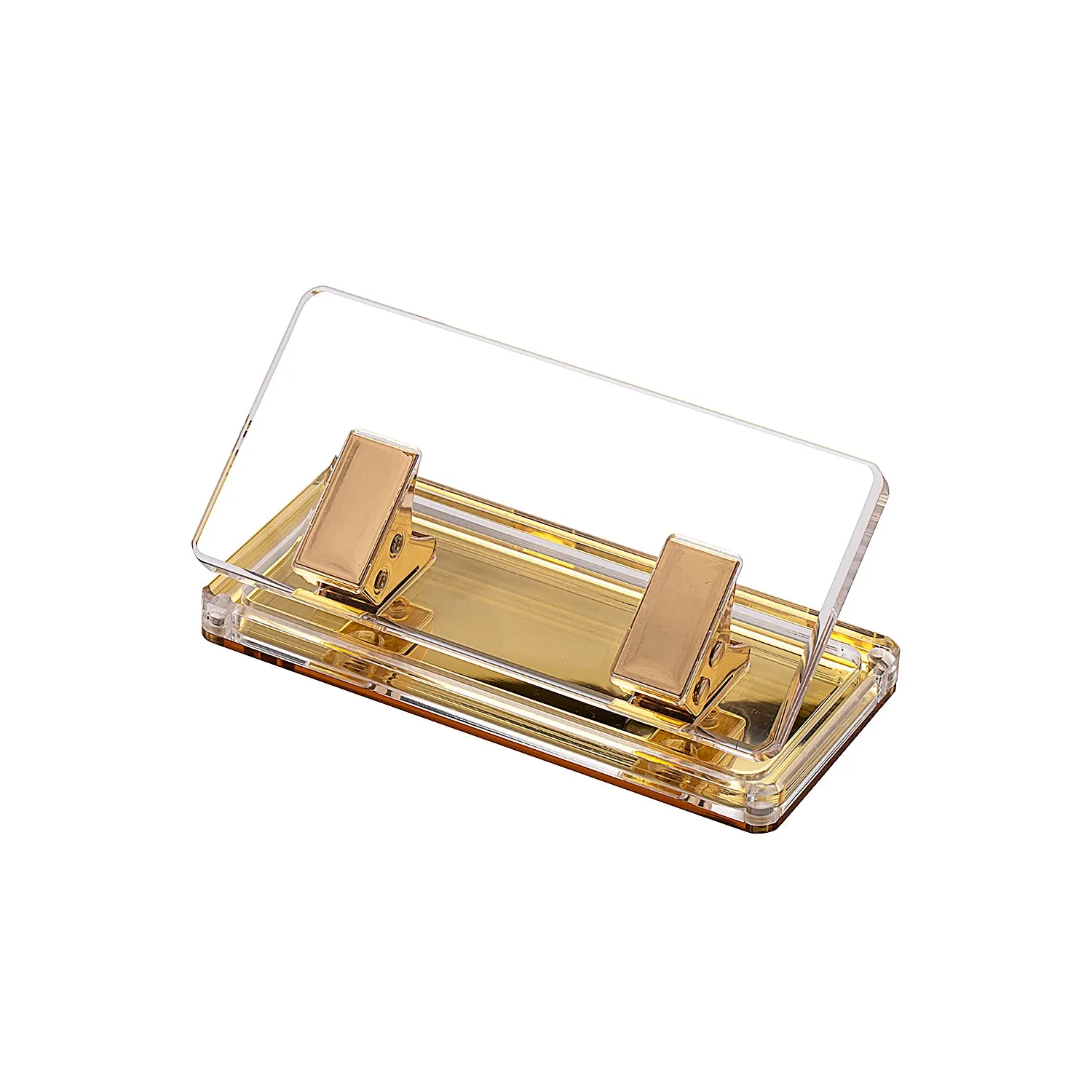 Desktop Paper Punch with Non-Slip Fabric Base Gold Mirror, Acrylic Two Holes Puncher, 10-Sheet Capacity for Use in Scrapbooking, Offices, Schools, and Studios