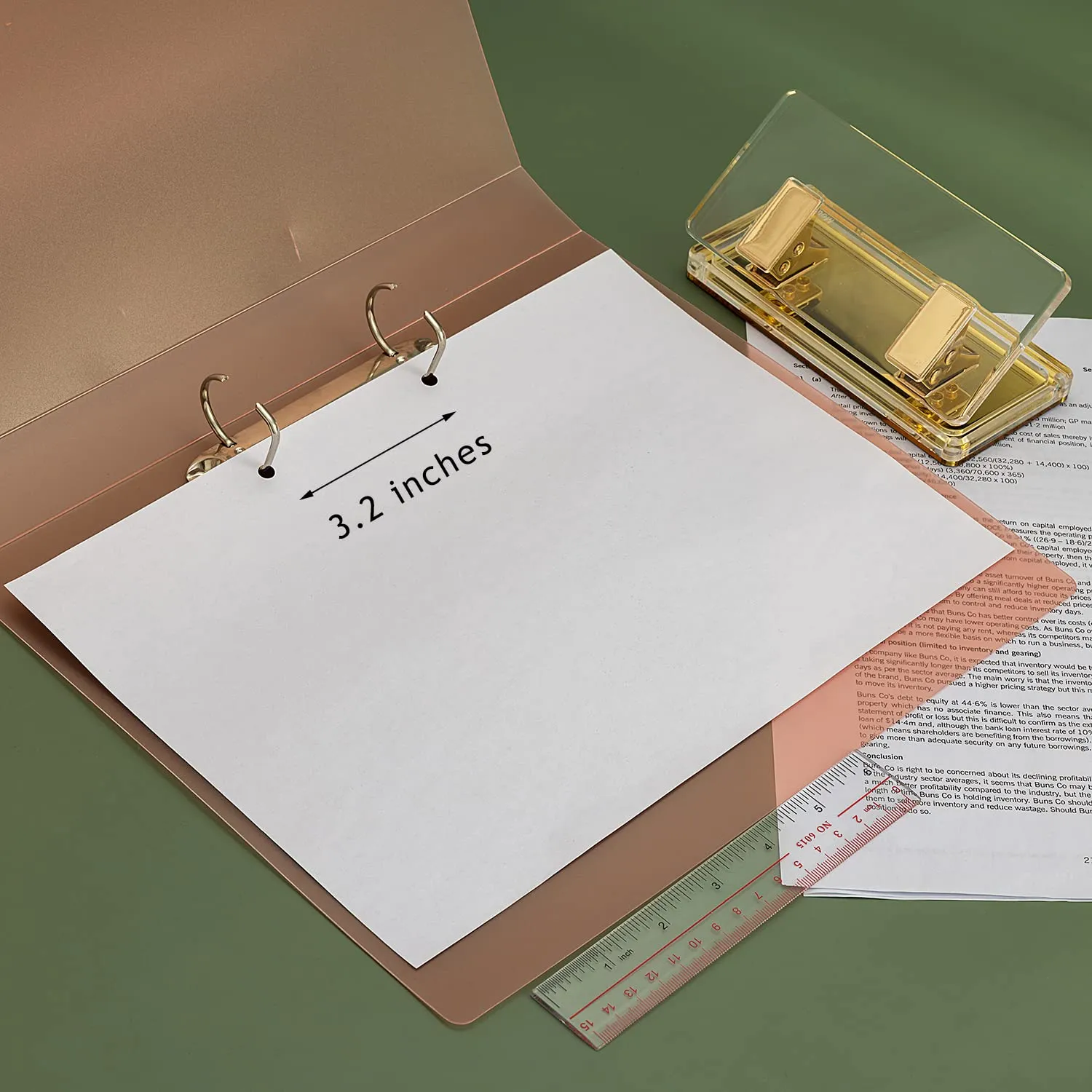 Desktop Paper Punch with Non-Slip Fabric Base Gold Mirror, Acrylic Two Holes Puncher, 10-Sheet Capacity for Use in Scrapbooking, Offices, Schools, and Studios