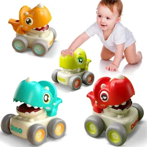 Dinosaur Racing Cars for Toddlers 1-3, Baby Press and Go Car Toys, Infant Play Vehicle Set with Whistle, Baby Push Go Friction Car Toys for 18M , 1st Birthday Gift for 1 2 Years Old Boys Girls
