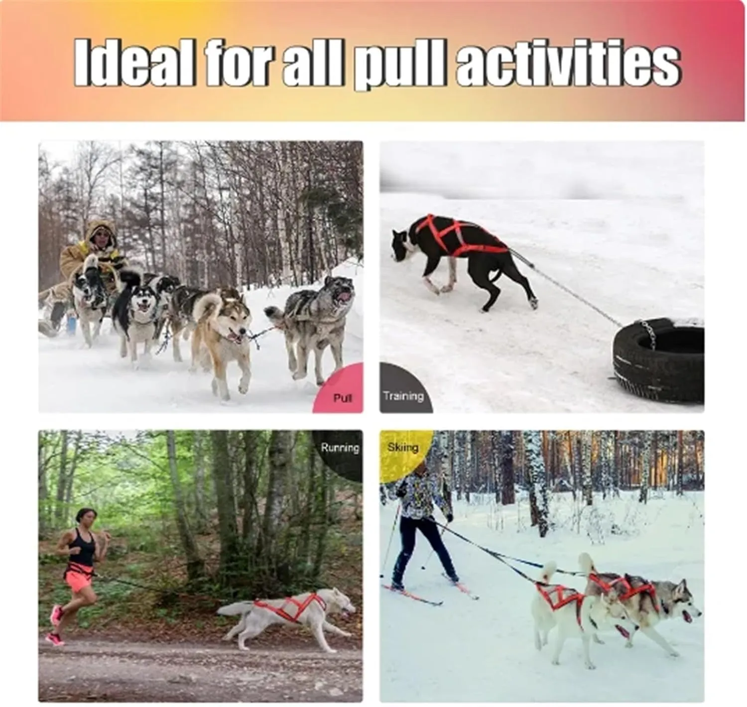 Dog Sledding Harness,Dog Sleding Harness Pet Weight Pulling Sledd Harness Mushing X Back Harness for Large Dogs Husky Canicross Skijoring Scootering(Red,XL)