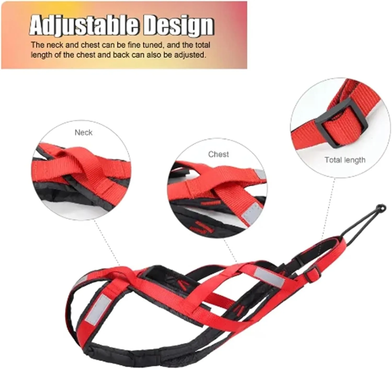Dog Sledding Harness,Dog Sleding Harness Pet Weight Pulling Sledd Harness Mushing X Back Harness for Large Dogs Husky Canicross Skijoring Scootering(Red,XL)