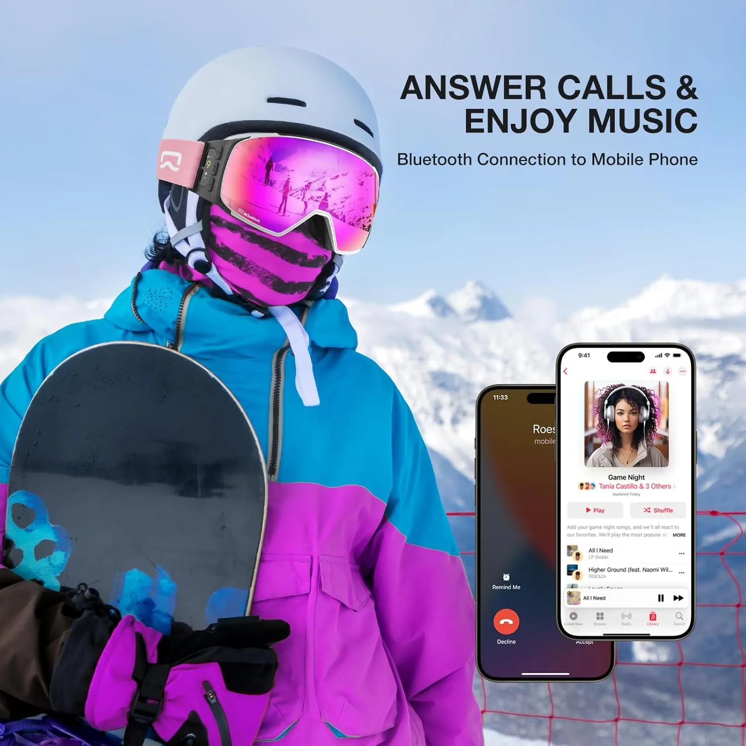 Double-Layer Replaceable Magnetic Lens with UV Protection, Anti-Glare Anti-Fog Features for G02 G03 Ski Goggles