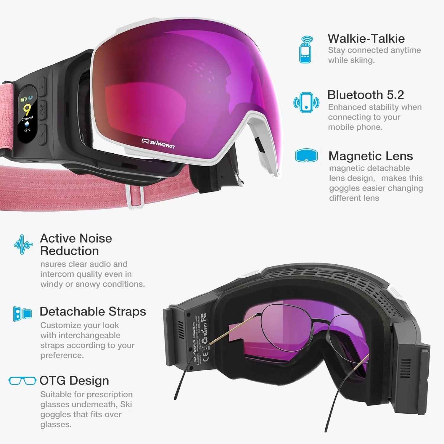 Double-Layer Replaceable Magnetic Lens with UV Protection, Anti-Glare Anti-Fog Features for G02 G03 Ski Goggles