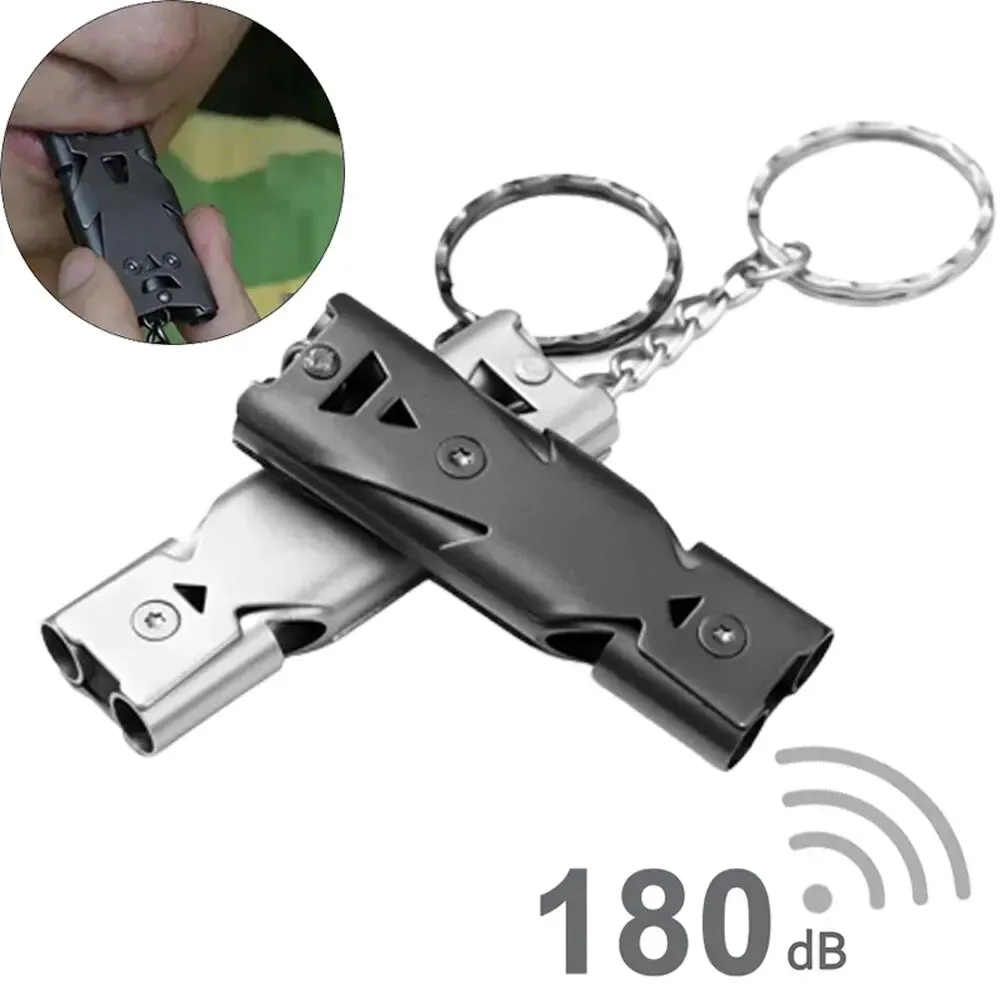 Double Pipe Whistle Keychain High Decibel Emergency Survival Tool for Camping Portable Multifunction Pendant 1pc