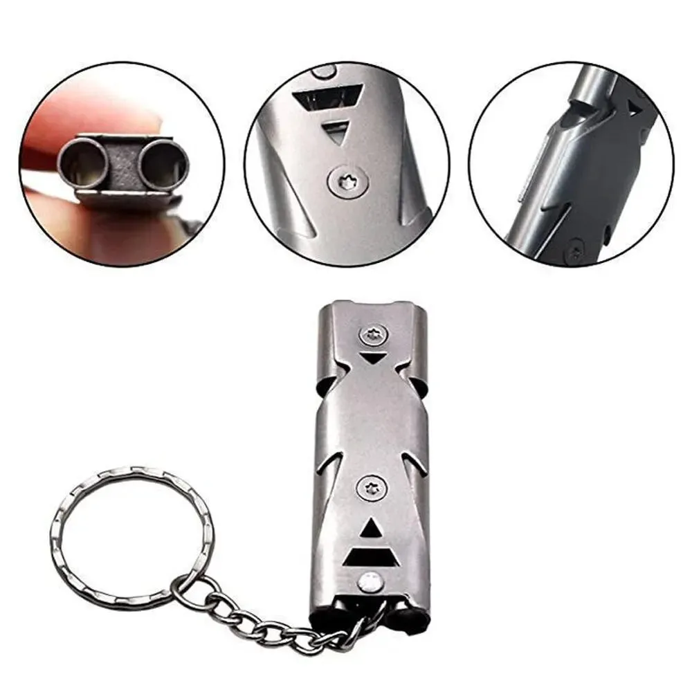 Double Pipe Whistle Keychain High Decibel Emergency Survival Tool for Camping Portable Multifunction Pendant 1pc