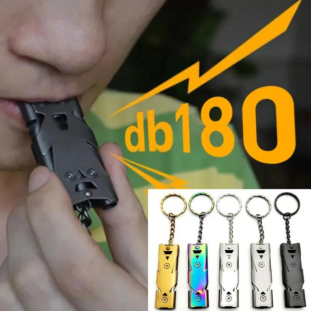 Double Pipe Whistle Keychain High Decibel Emergency Survival Tool for Camping Portable Multifunction Pendant 1pc