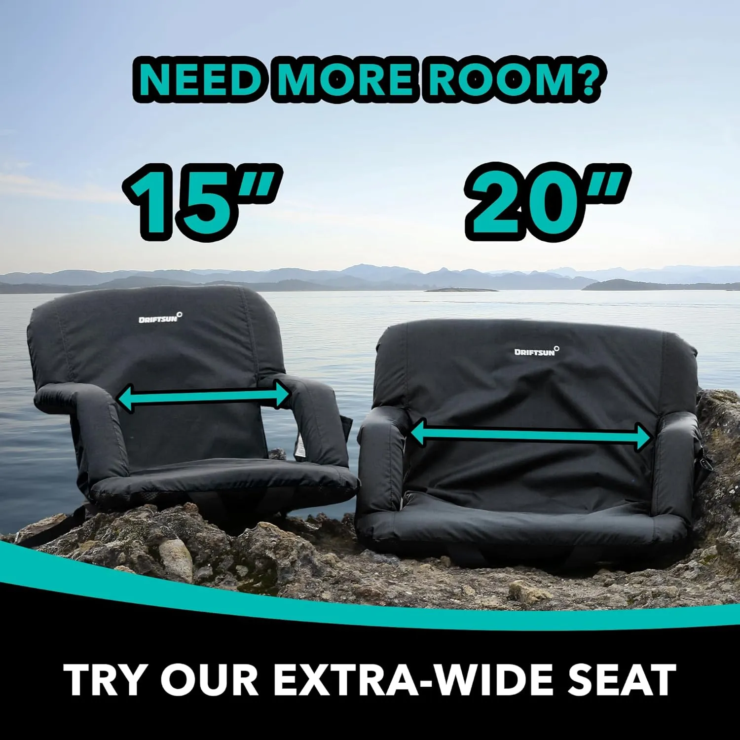 Driftsun Extra Wide Stadium Seats with Back Support - Deluxe Foldable Stadium Chairs for Bleachers - Folding Waterproof Sport Chair - Easy to Transport