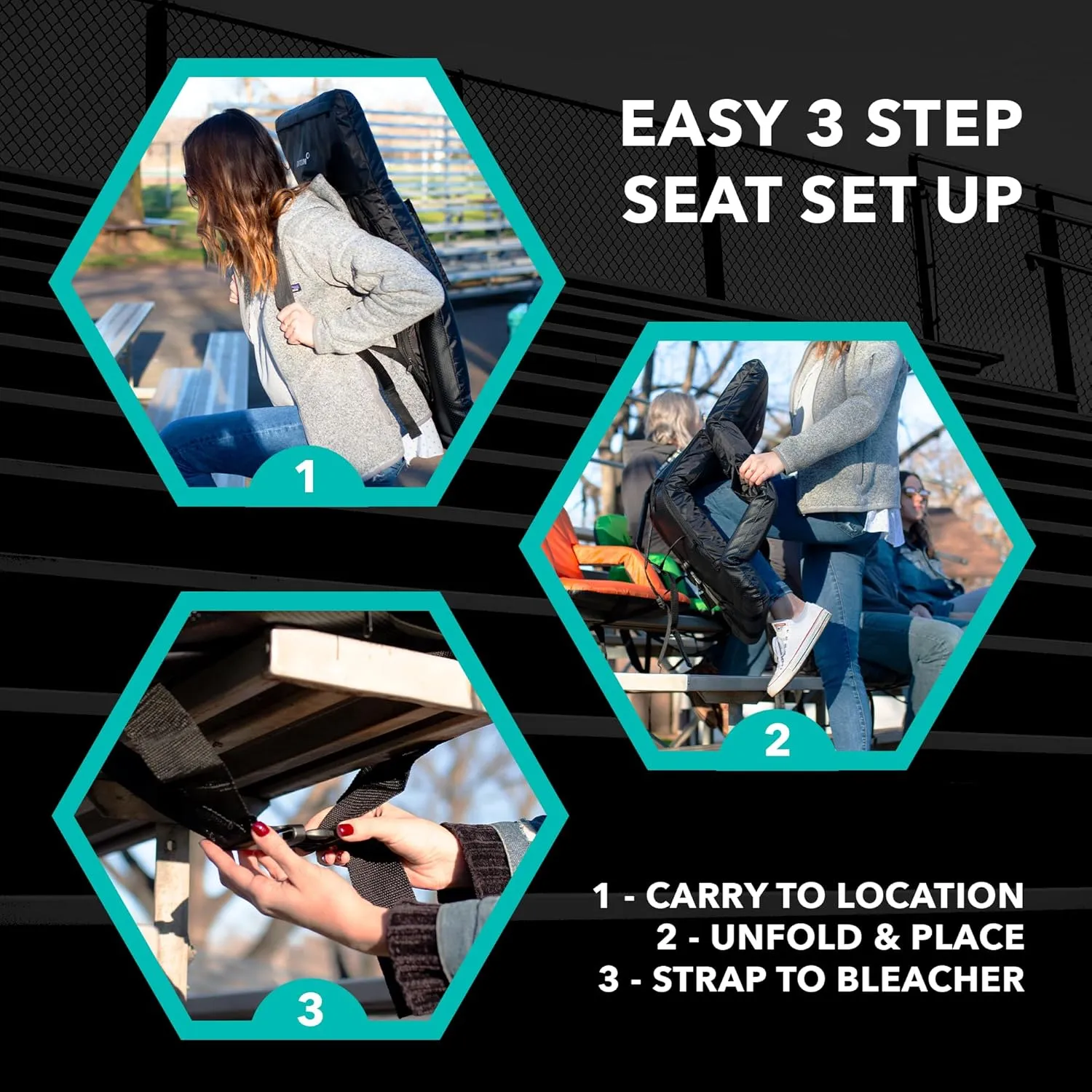 Driftsun Extra Wide Stadium Seats with Back Support - Deluxe Foldable Stadium Chairs for Bleachers - Folding Waterproof Sport Chair - Easy to Transport