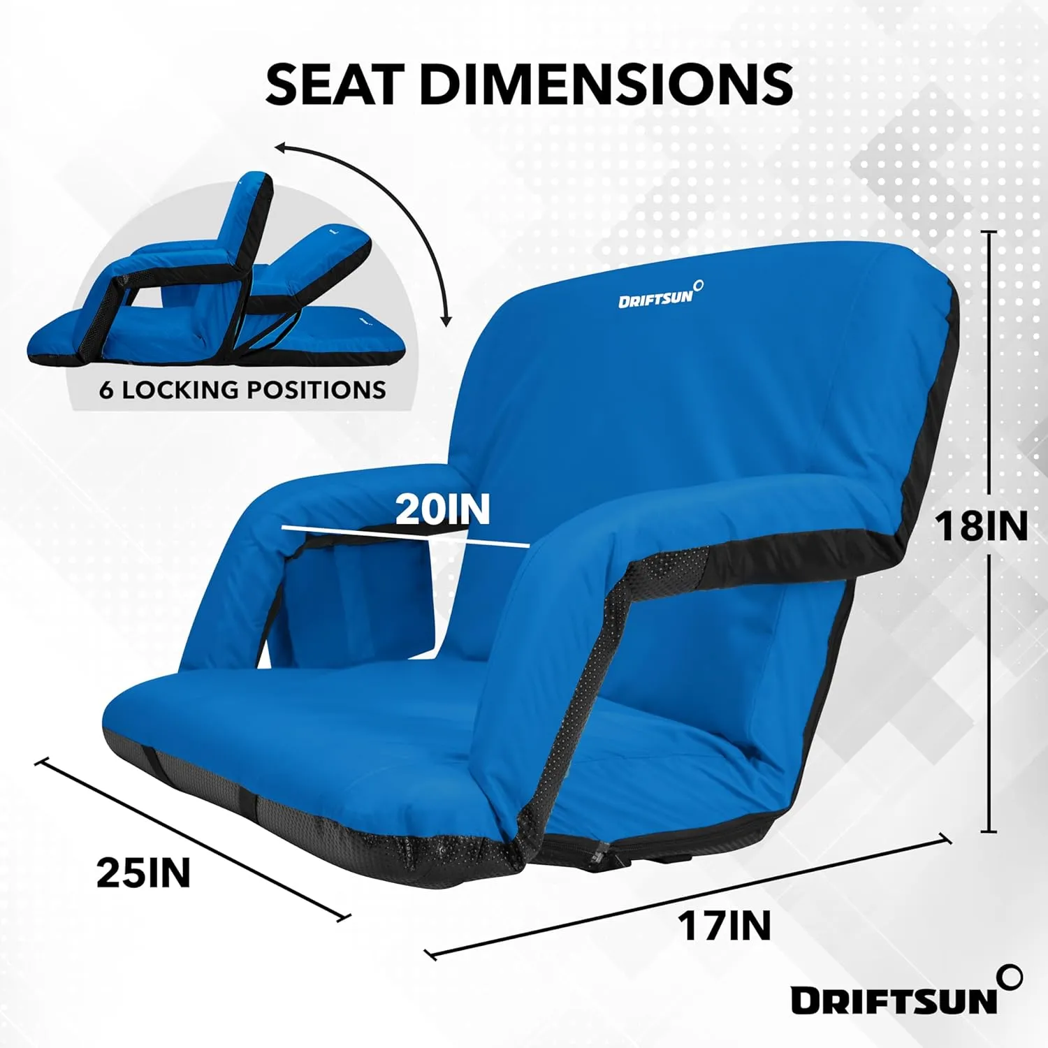 Driftsun Extra Wide Stadium Seats with Back Support - Deluxe Foldable Stadium Chairs for Bleachers - Folding Waterproof Sport Chair - Easy to Transport