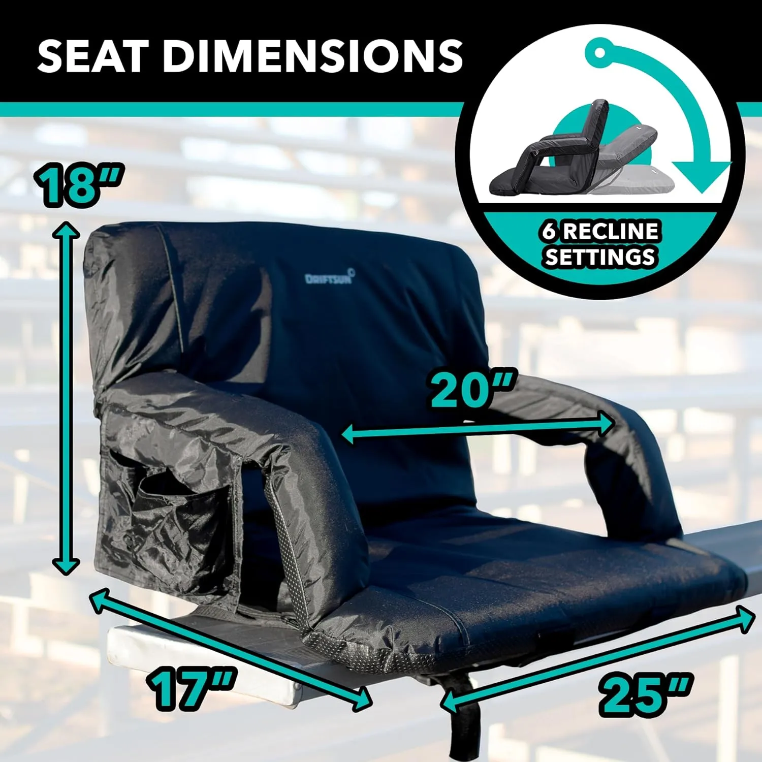 Driftsun Extra Wide Stadium Seats with Back Support - Deluxe Foldable Stadium Chairs for Bleachers - Folding Waterproof Sport Chair - Easy to Transport