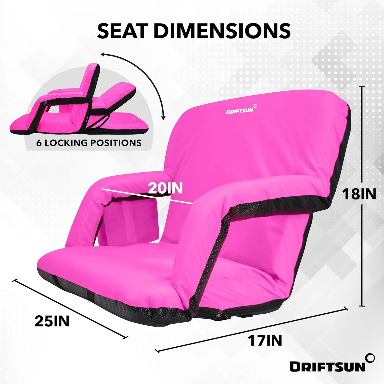 Driftsun Extra Wide Stadium Seats with Back Support - Deluxe Foldable Stadium Chairs for Bleachers - Folding Waterproof Sport Chair - Easy to Transport