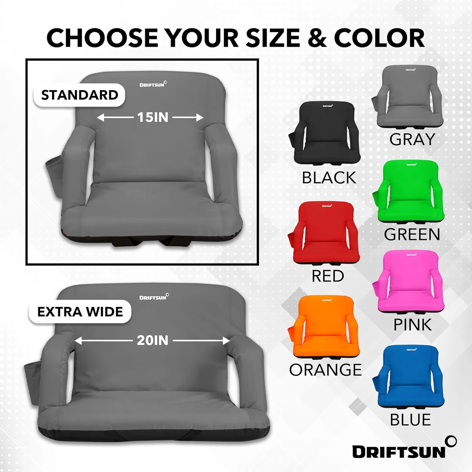Driftsun Stadium Seats with Back Support, Deluxe Bleacher Chairs with Support Cushion, Padded Seats with Waterproof Chair
