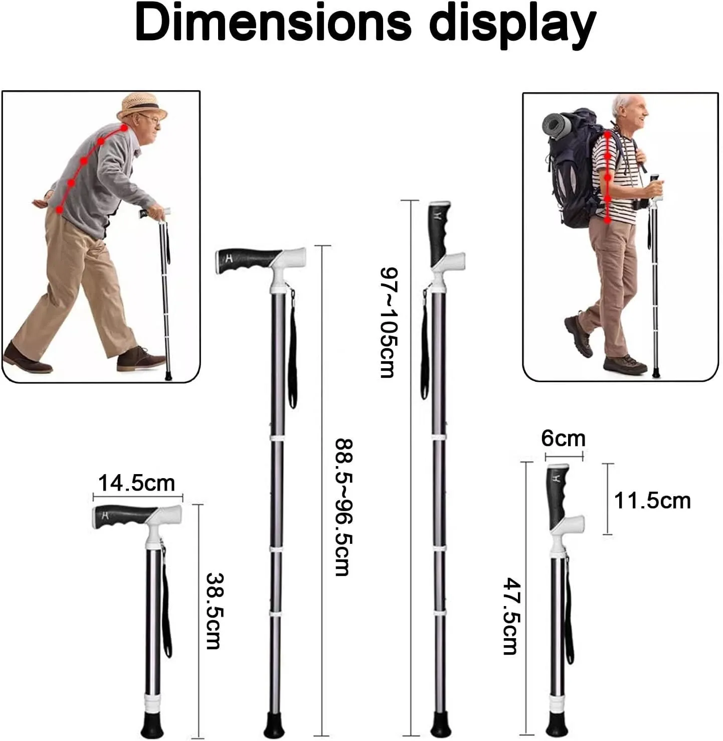 Dual-Purpose Trekking Pole 4-Section Telescopic Hiking Pole 3-Position Adjustable Walking Pole for Hiking Mountaineering Trail Travel