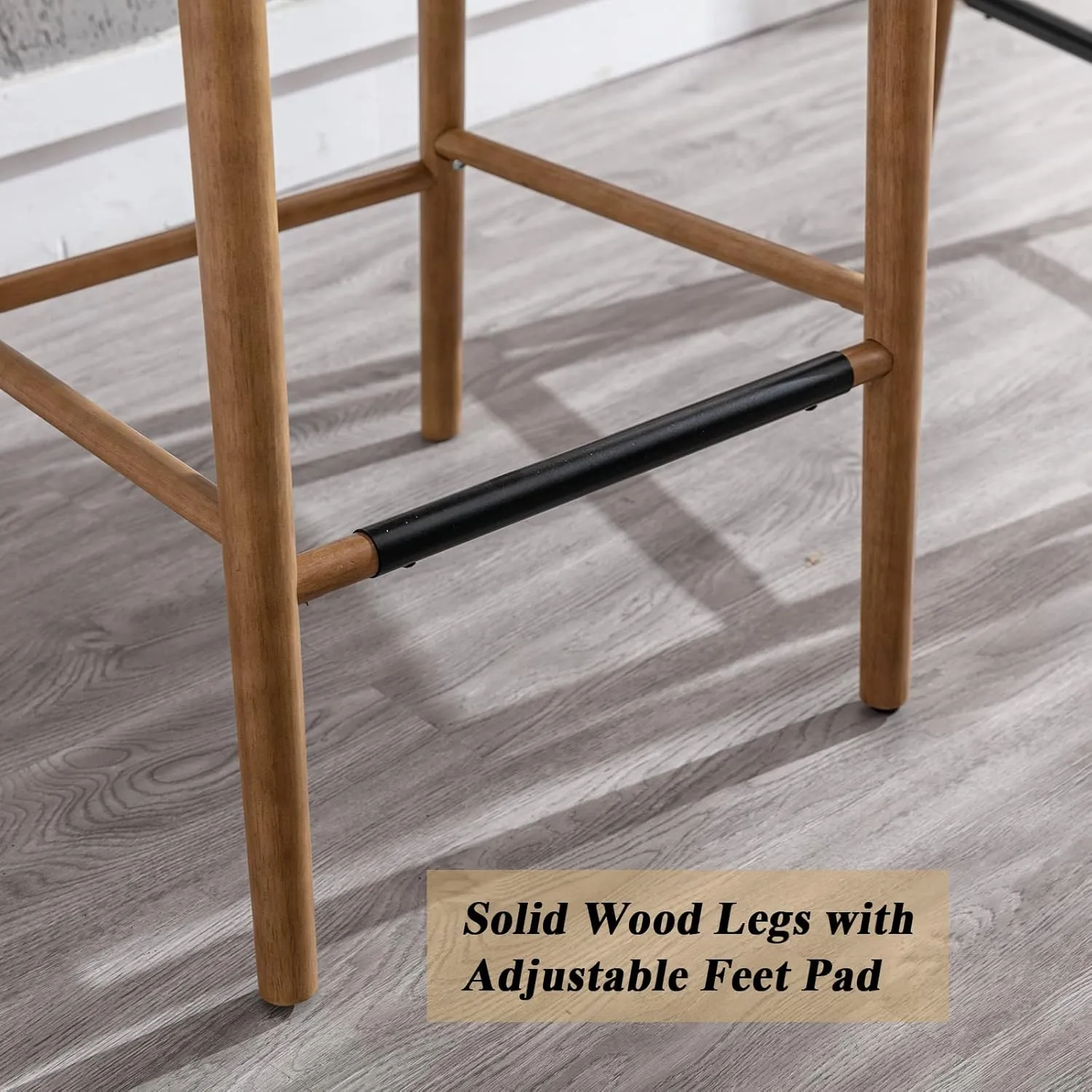 DUOMAY Modern Bar Stools Set of 2, 29 Inches Bar Height Barstools with Rattan Back, Linen Upholstered Kitchen Island Chair with Wood Legs for Home Bar Coffee Shop, Beige