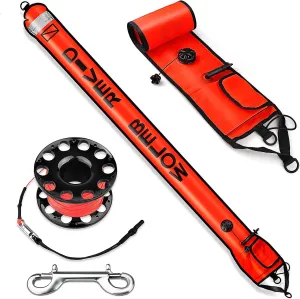 Dving Scuba SMB, Dive Reel and Clip Set, 5FT Diving Surface Marker Buoy (DSMB) with 100FT Reel/Lead Weight Extra Storage Bag, Scuba Signal Tube Inflatable Marker for Diver Underwater Sports (Orange)