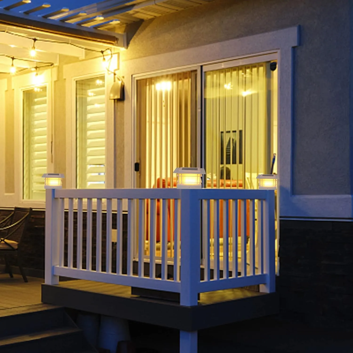 Dynaming 6 Pack Solar Post Cap Lights Outdoor, White Shell Fence Post Solar Lights Fit for 4x4 5x5 6x6 Vinyl/Wooden Posts, High Brightness Warm White SMD LED Lighting Decor for Garden Deck Patio
