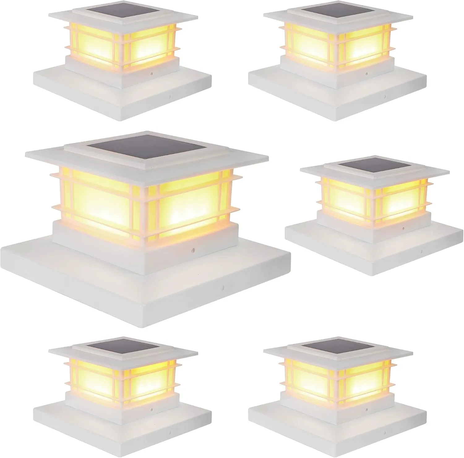 Dynaming 6 Pack Solar Post Cap Lights Outdoor, White Shell Fence Post Solar Lights Fit for 4x4 5x5 6x6 Vinyl/Wooden Posts, High Brightness Warm White SMD LED Lighting Decor for Garden Deck Patio