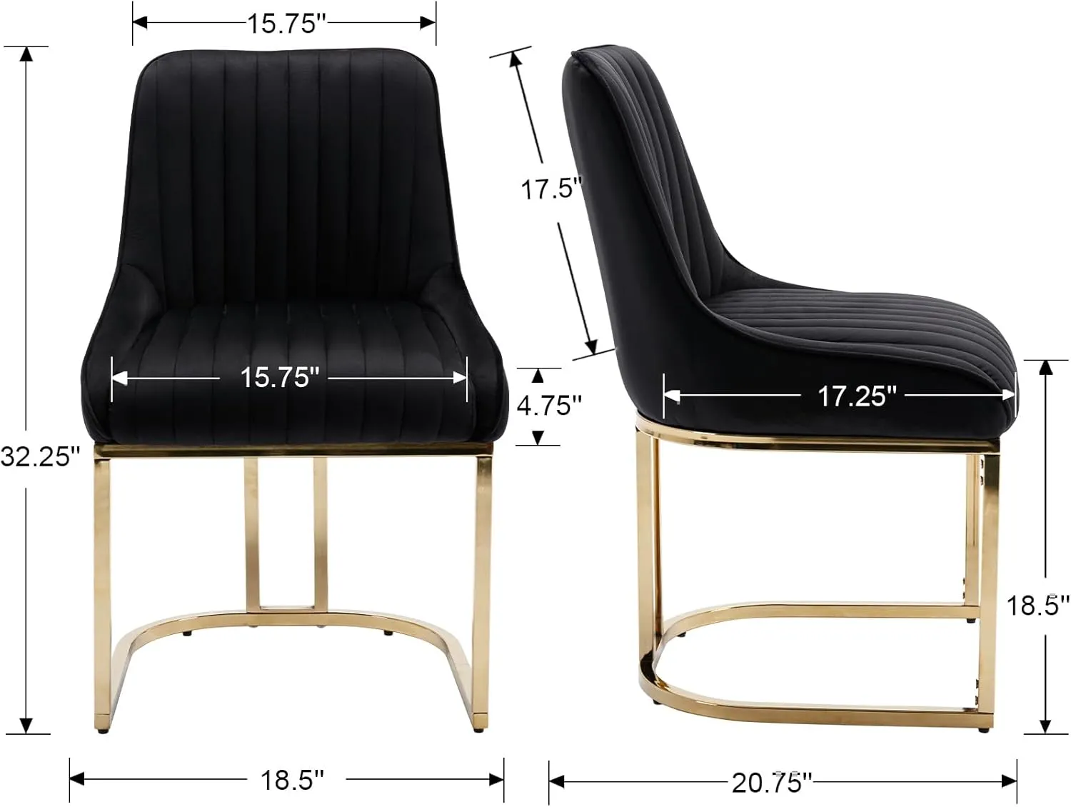 EALSON Velvet Upholstered Dining Chairs Set of 4 Modern Accent Dining Room Chairs with Gold Metal Base Comfy Padded Kitchen Chairs Armless Side Chair for Kitchen Dining Room, Black