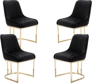 EALSON Velvet Upholstered Dining Chairs Set of 4 Modern Accent Dining Room Chairs with Gold Metal Base Comfy Padded Kitchen Chairs Armless Side Chair for Kitchen Dining Room, Black