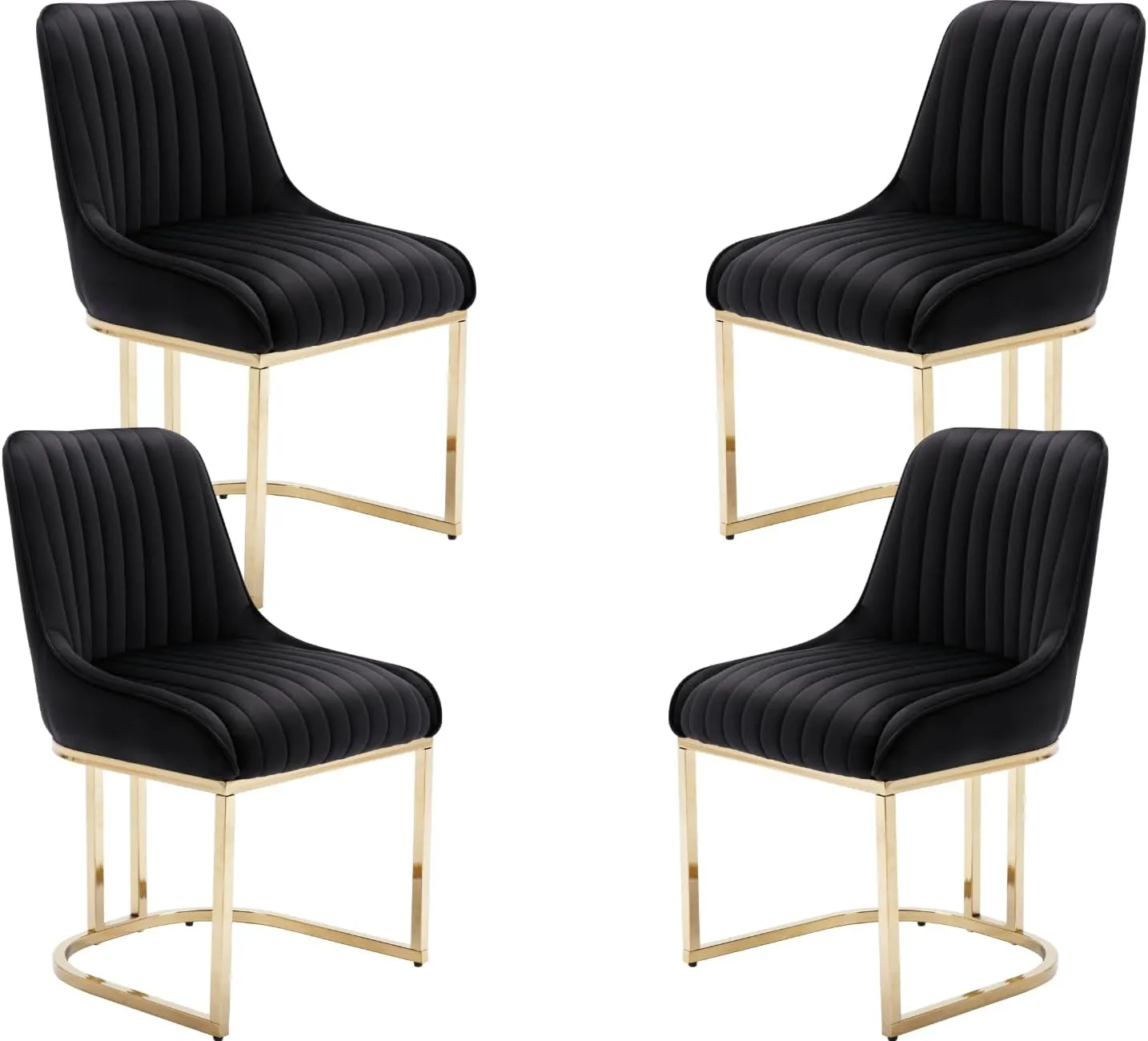 EALSON Velvet Upholstered Dining Chairs Set of 4 Modern Accent Dining Room Chairs with Gold Metal Base Comfy Padded Kitchen Chairs Armless Side Chair for Kitchen Dining Room, Black
