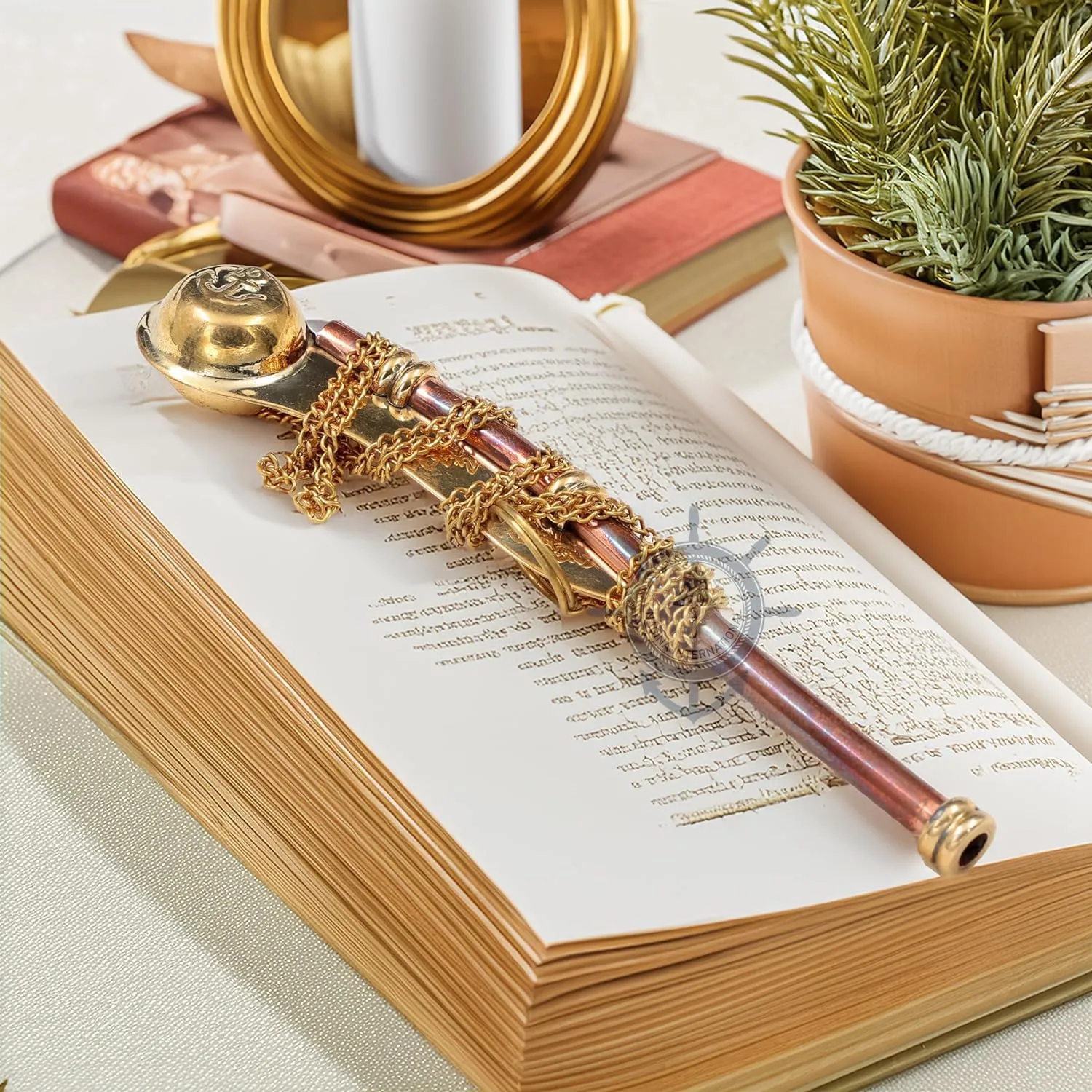 Echoes of the High Seas: Polished Brass Bosun's Pipe Whistle with Chain & Handcrafted Rosewood Anchor Case | Unveil Pirate's Legacy with Nagina International's Maritime Decor Collection