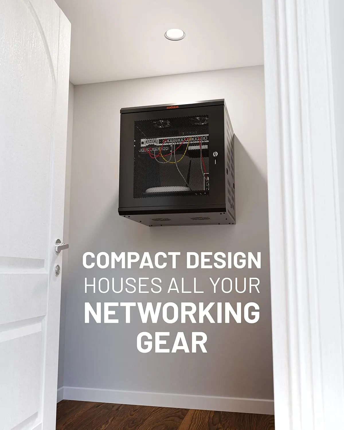 ECHOGEAR 12U Network Rack - Enclosed Wall Mount Rack Kit Includes 2X 1U Shelves, Pre-Mounted Fan, Lockable Door & Hardware - 600mm Depth Fits All Your AV Gear