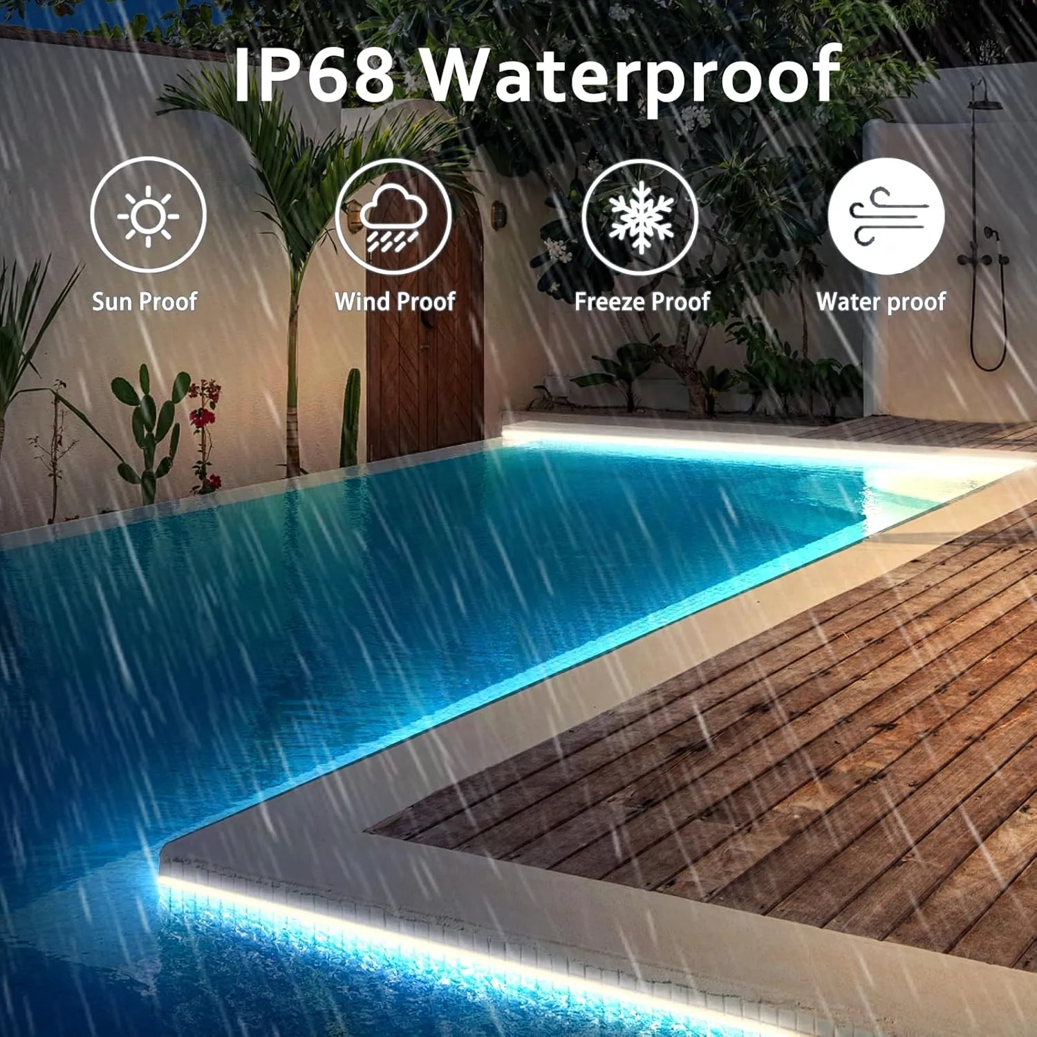 echosari 32.8Ft Solar Strip Lights Outdoor, IP68 Fully Waterproof LED Strip Lights with Timer Remote Auto ON/Off, Self-Adhesive Lights Strip for Camping Pool Deck Patio Decor (Cool White)