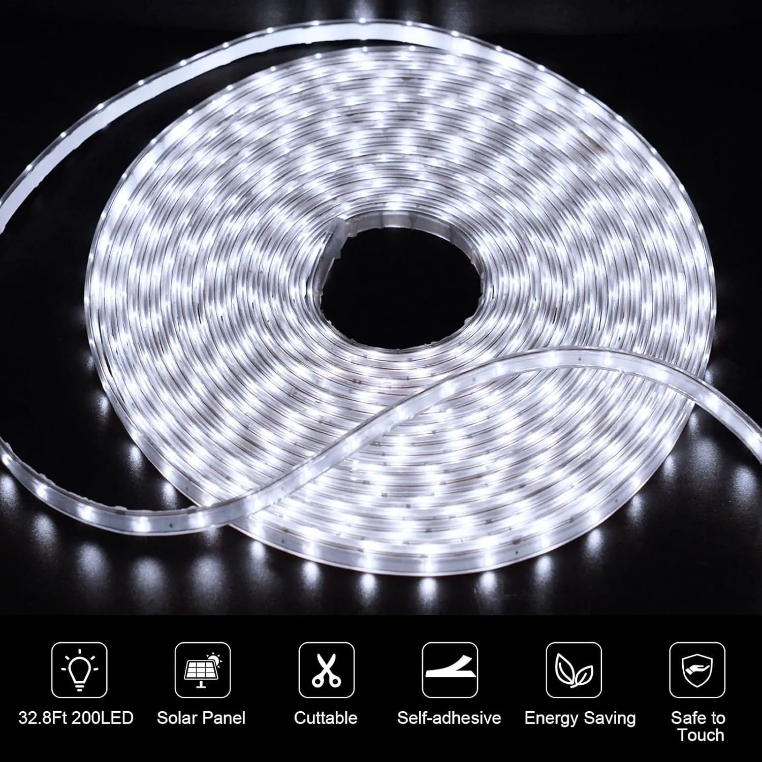 echosari 32.8Ft Solar Strip Lights Outdoor, IP68 Fully Waterproof LED Strip Lights with Timer Remote Auto ON/Off, Self-Adhesive Lights Strip for Camping Pool Deck Patio Decor (Cool White)