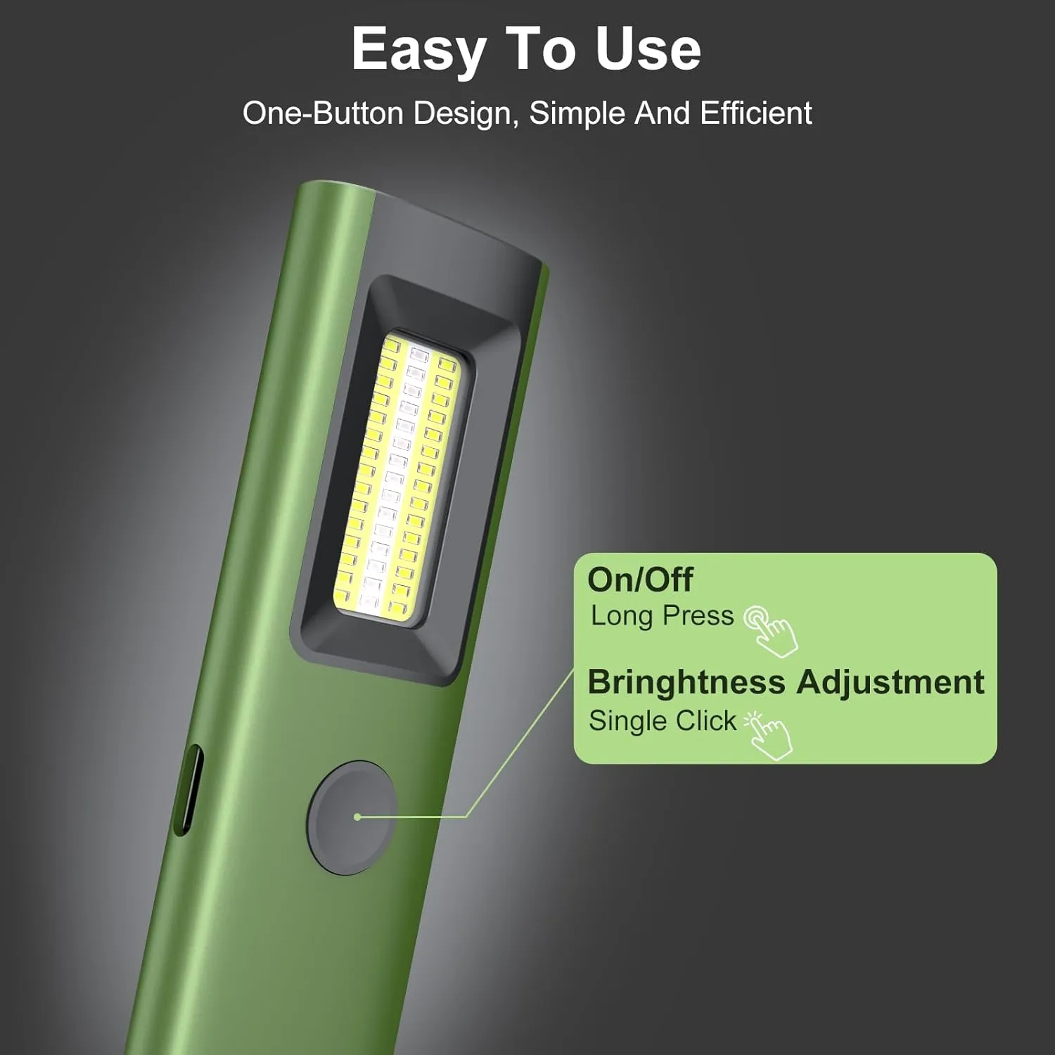 EDC Flashlight Slim Pocket Magnetic Flashlight 1300 High Lumens Work Light with Warning Light Combo EDC Flat Light Rechargeable LT-020 (Green)