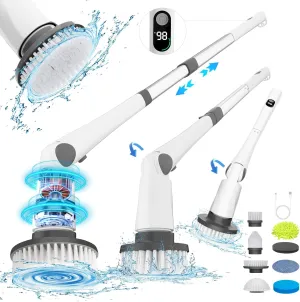 Electric Spin Scrubber, New Cordless Power Tub Scrubber with Long Handle,101 Lbs Strong Torque Shower Brush with 8 Heads, 2 Speed Mode 3 Adjustable Angles for Cleaning Bathroom Tile