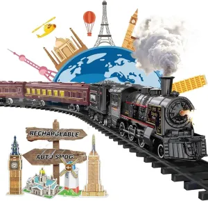 Electric Train Sets for Boys Girls Metal Alloy Christmas Trains Toys Steam Locomotive, Passenger Carriages, Tracks, Light & Sounds Rechargeable Birthday Gifts for Kids 3 4 5 6 7 8   Years Old Red …