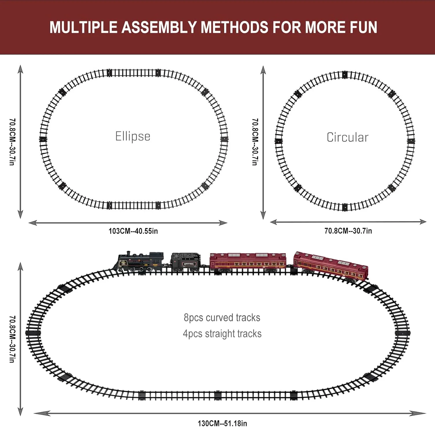 Electric Train Sets for Boys Girls Metal Alloy Christmas Trains Toys Steam Locomotive, Passenger Carriages, Tracks, Light & Sounds Rechargeable Birthday Gifts for Kids 3 4 5 6 7 8   Years Old Red …