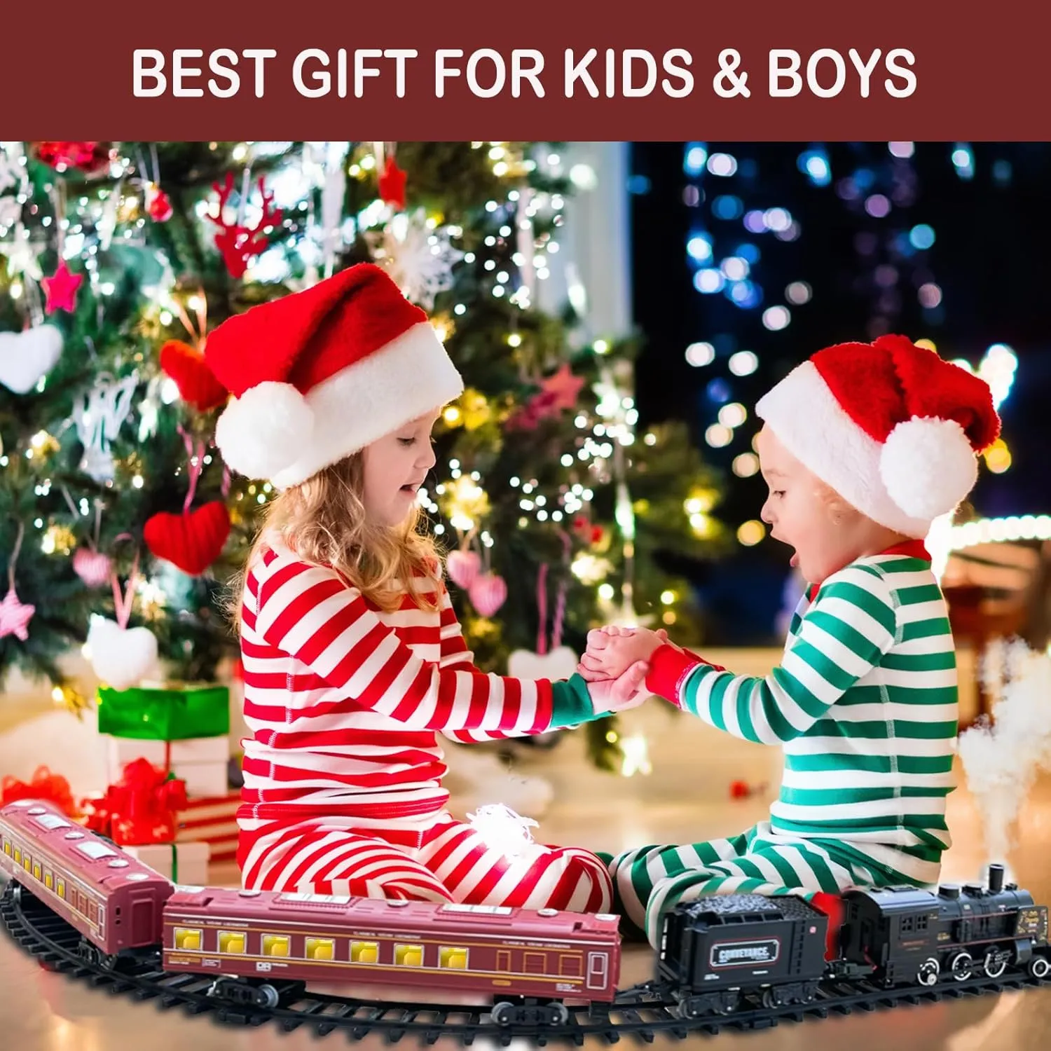 Electric Train Sets for Boys Girls Metal Alloy Christmas Trains Toys Steam Locomotive, Passenger Carriages, Tracks, Light & Sounds Rechargeable Birthday Gifts for Kids 3 4 5 6 7 8   Years Old Red …