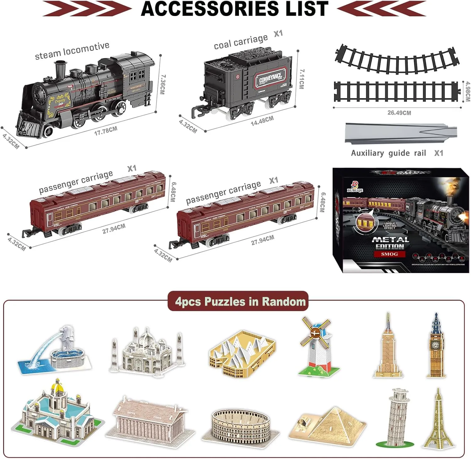 Electric Train Sets for Boys Girls Metal Alloy Christmas Trains Toys Steam Locomotive, Passenger Carriages, Tracks, Light & Sounds Rechargeable Birthday Gifts for Kids 3 4 5 6 7 8   Years Old Red …
