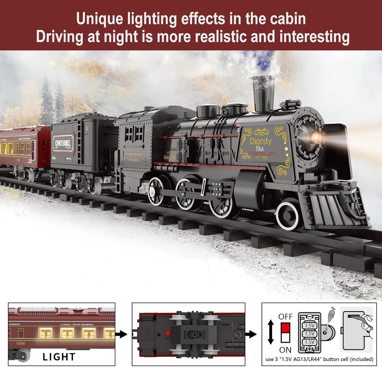 Electric Train Sets for Boys Girls Metal Alloy Christmas Trains Toys Steam Locomotive, Passenger Carriages, Tracks, Light & Sounds Rechargeable Birthday Gifts for Kids 3 4 5 6 7 8   Years Old Red …