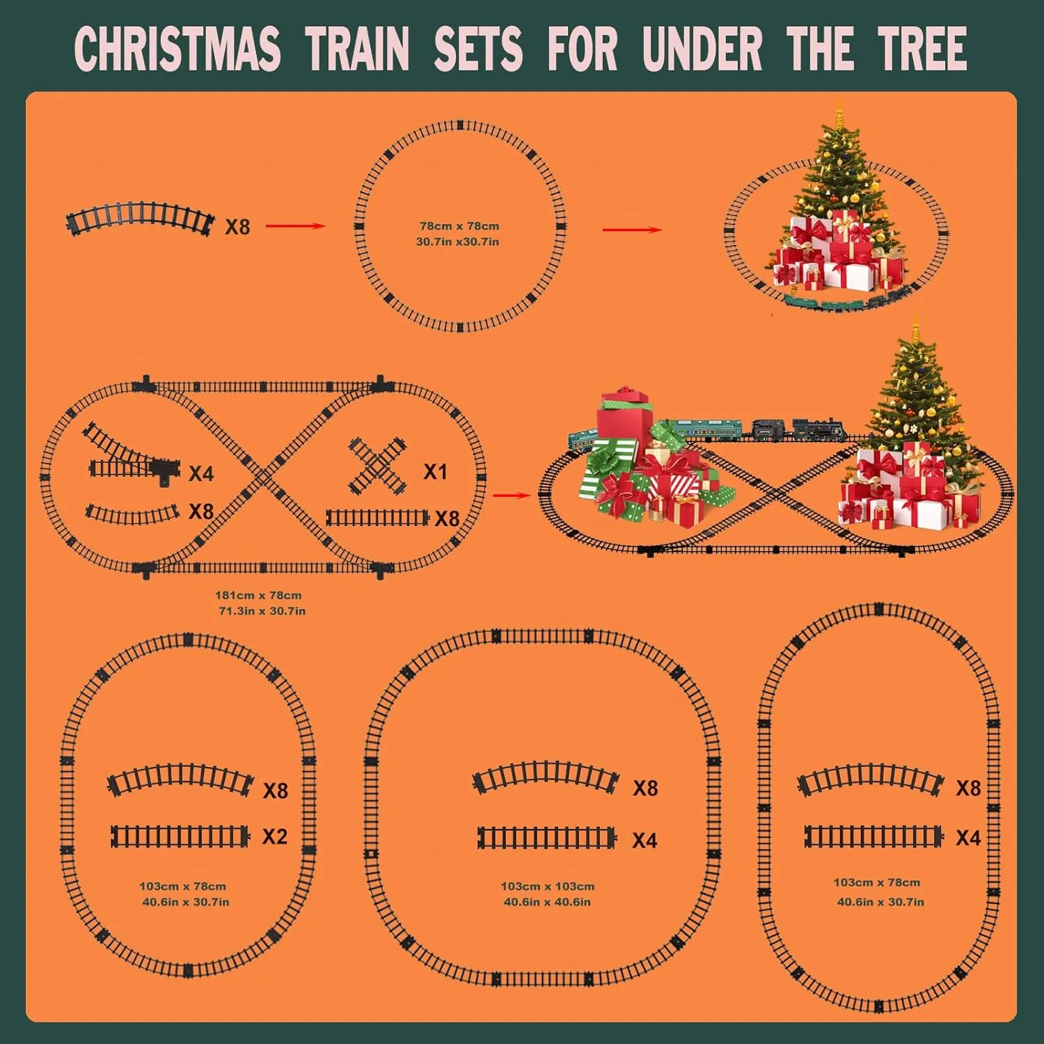 Electric Train Sets for Kids Metal Alloy Christmas Train Toys Steam Locomotive, Glowing Passenger Carriages, Luxury Tracks, Light & Sounds Rechargeable Birthday Gifts for Boys Girls Red Green …