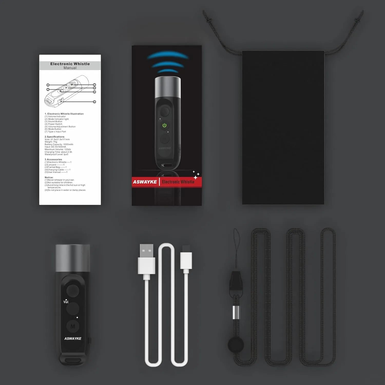 Electronic Whistle Highest IPX5 Maximum Sound 125db Battery 1000mAh Blue for Coaches Teacher, Sports Whistle