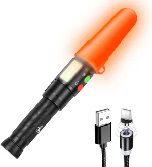 Electronic Whistle Wand Flashlight for Traffic,Training |USB C & Magnetic Rechargeable,COB Light,Magnets Base