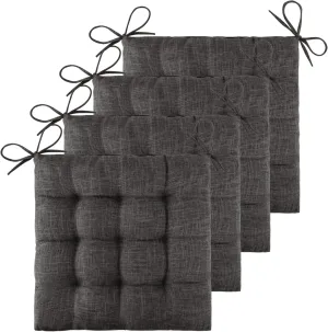 ELFJOY 4 Pack Chair Cushions for Dining Chairs Chair Pads Cushion for Kitchen Office Tufted Textured Square Seat Cushion with Ties (16" Dark Grey)