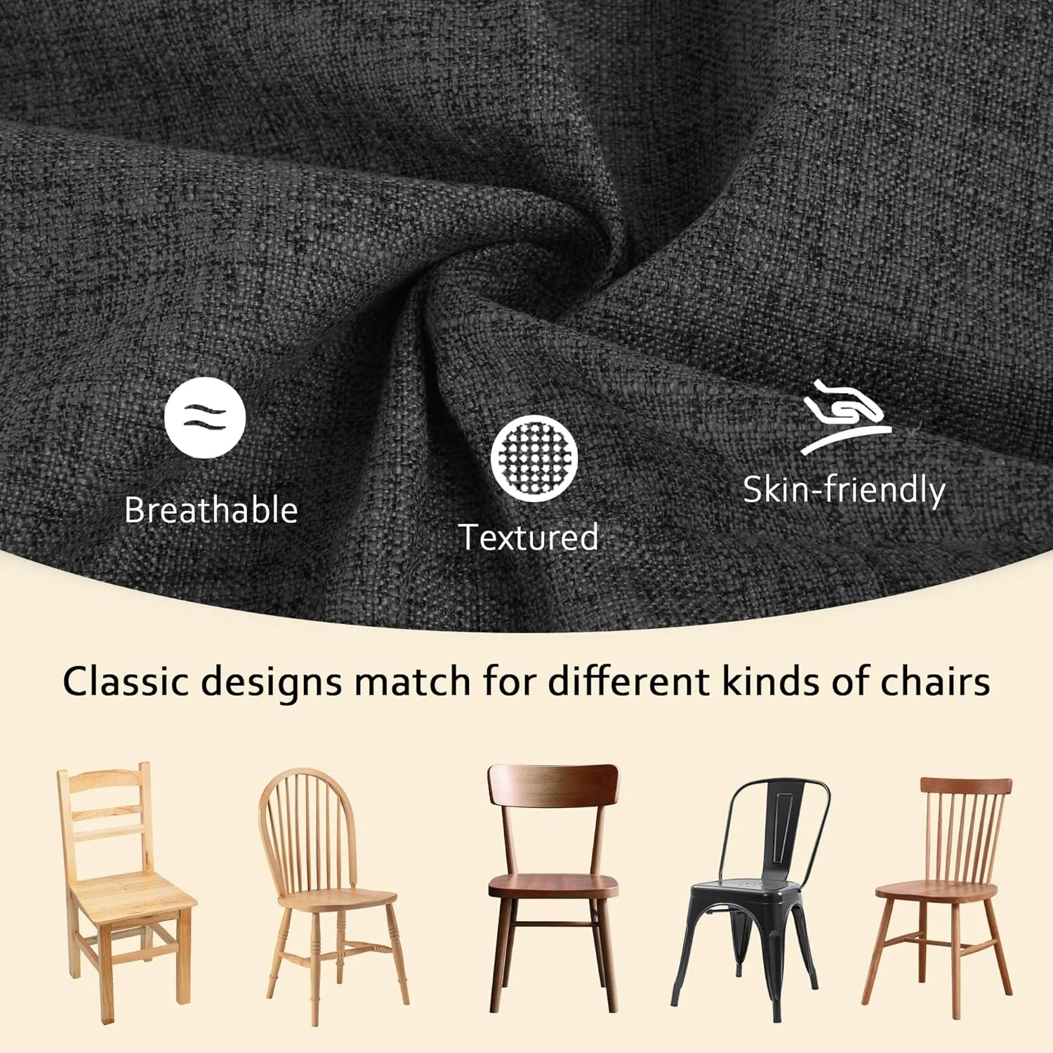 ELFJOY 4 Pack Chair Cushions for Dining Chairs Chair Pads Cushion for Kitchen Office Tufted Textured Square Seat Cushion with Ties (16" Dark Grey)